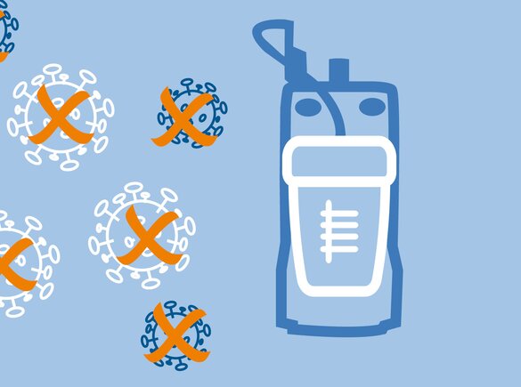An illustration of Medela's mobile suction system being used for infection prevention.