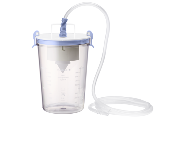 A Reusable Set from Medela, includes a PSU suction jar, plastic clamp holder and disposable tube, available in sizes 1, 2, 3 and 5 liters.
