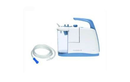 Side view of the Medela Clario airway suction pump with tubing.