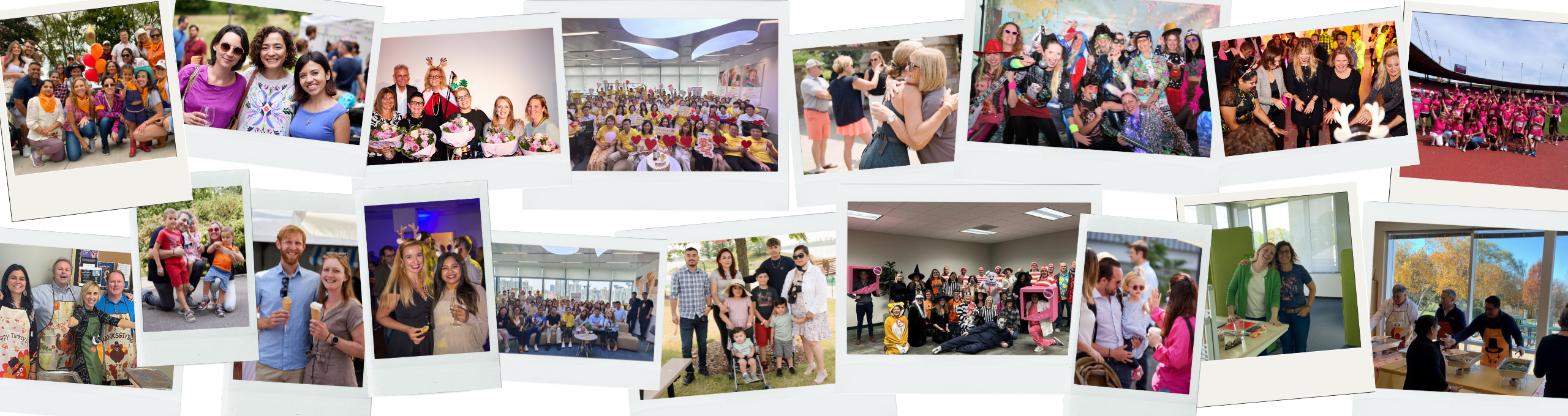 Collage de dieciocho fotos de grupos de colegas.