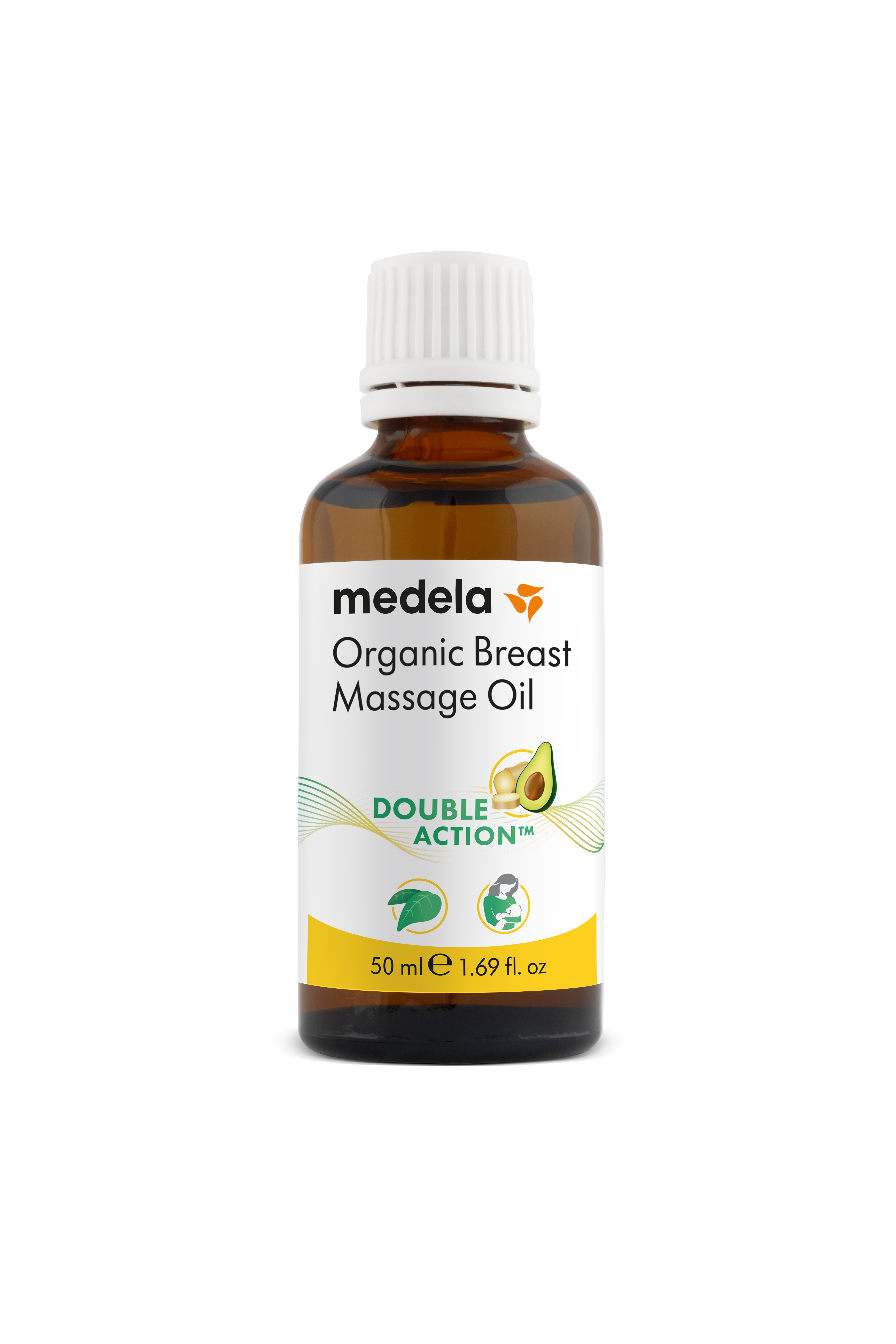 Um frasco fechado de 50ml/1,69 fl. oz de Medela Óleo massagem amamentação.