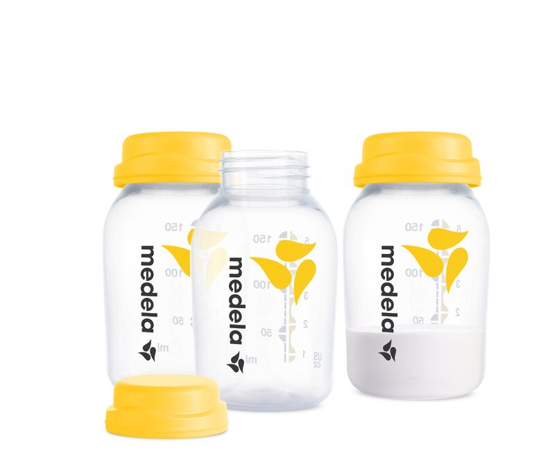 Medela Breast milk storage bottles 150ml with collars and discs, 3-pack