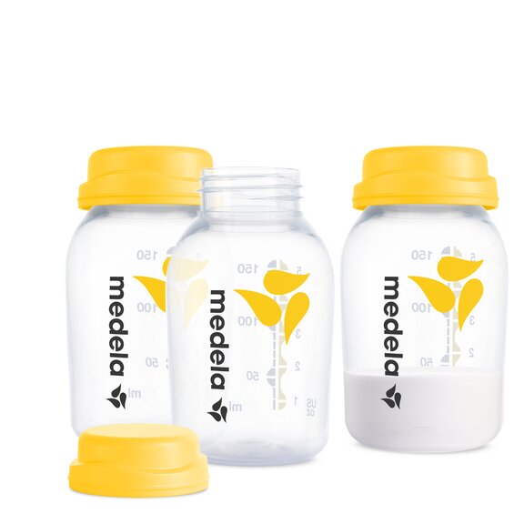 Medela Muttermilchaufbewahrungsflaschen 150ml mit Manschetten und Scheiben, 3er-Pack