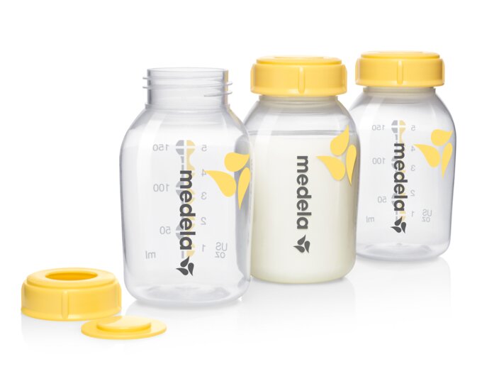 Medela Breast milk storage bottles 150ml with collars and discs, 3-pack