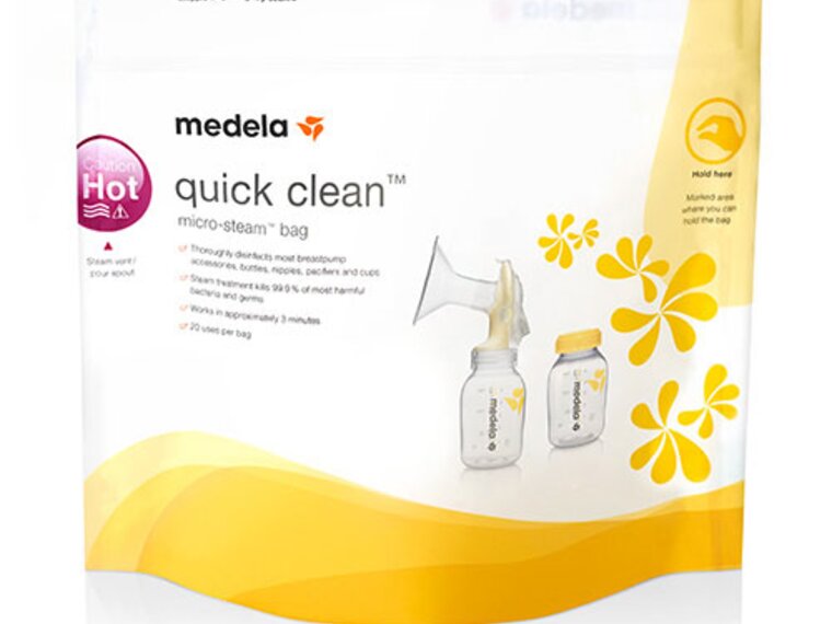 Il lato anteriore di una borsa per microonde Medela Quick Clean™.