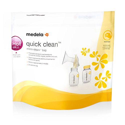 Die Vorderseite eines Medela Quick Clean™ Mikrowellenbeutels™.