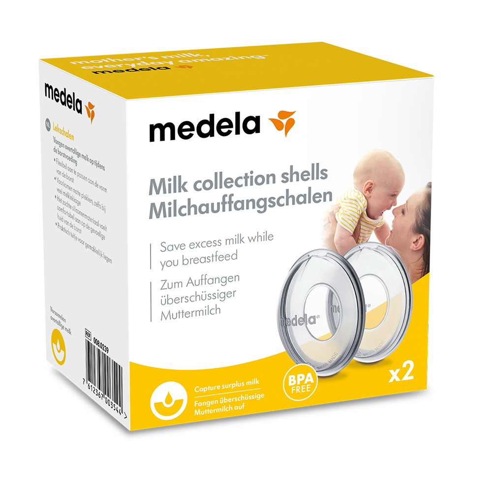 Einzelhandelsverpackung für Medela MMilchauffangschalen.