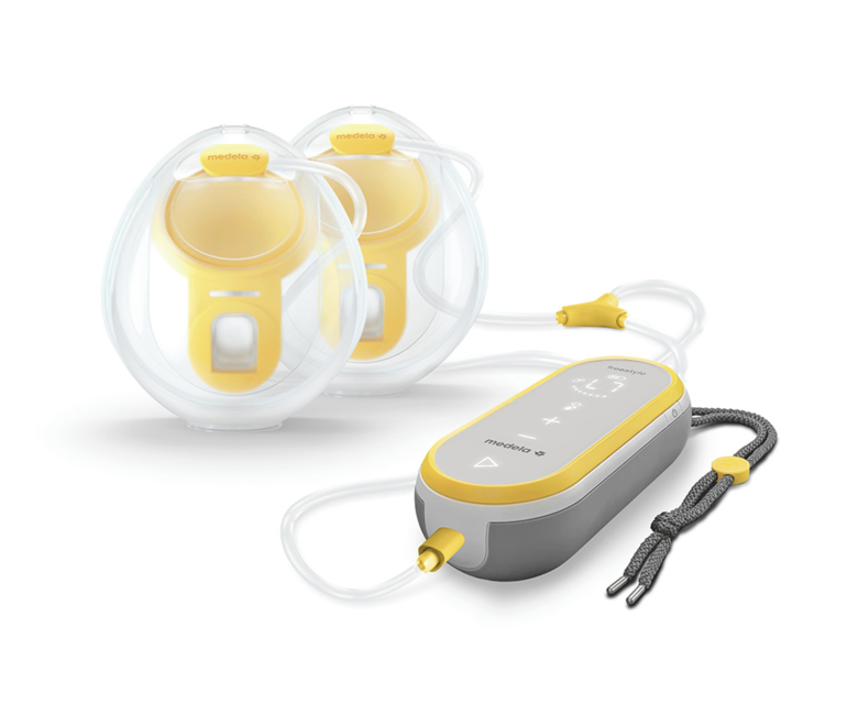 Medela Freestyle Hands-free-Pumpe, abgebildet mit Hands-free-Auffangschalen.