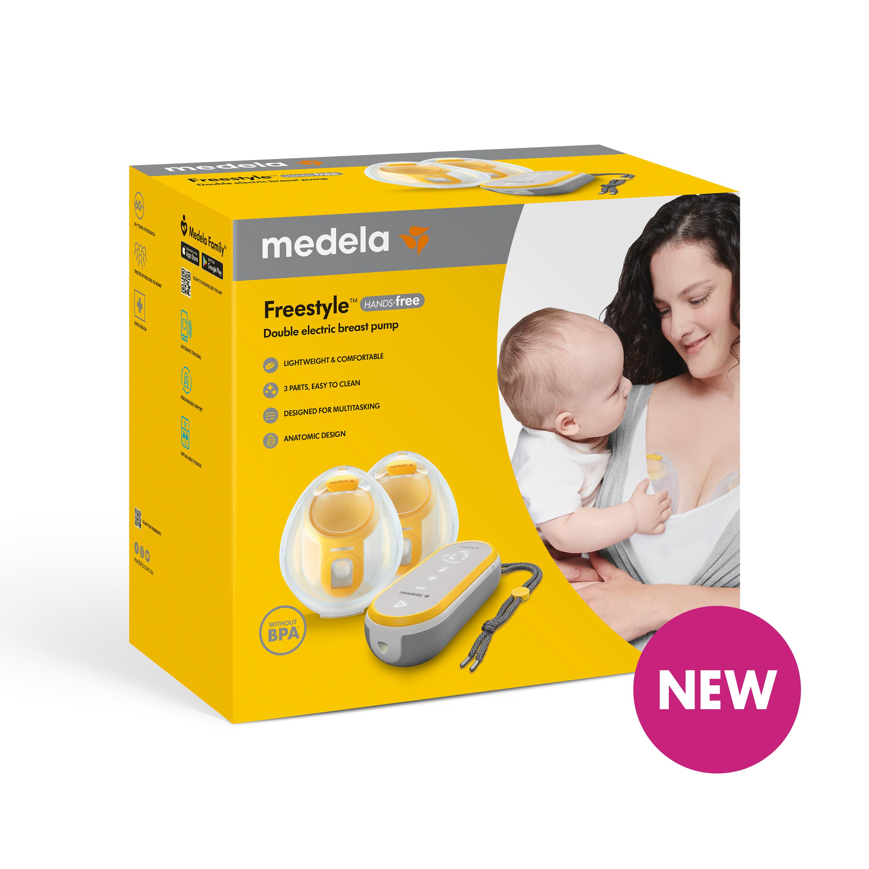 Retail packaging for Freestyle™ Hands-free double electric wearable breast pump.