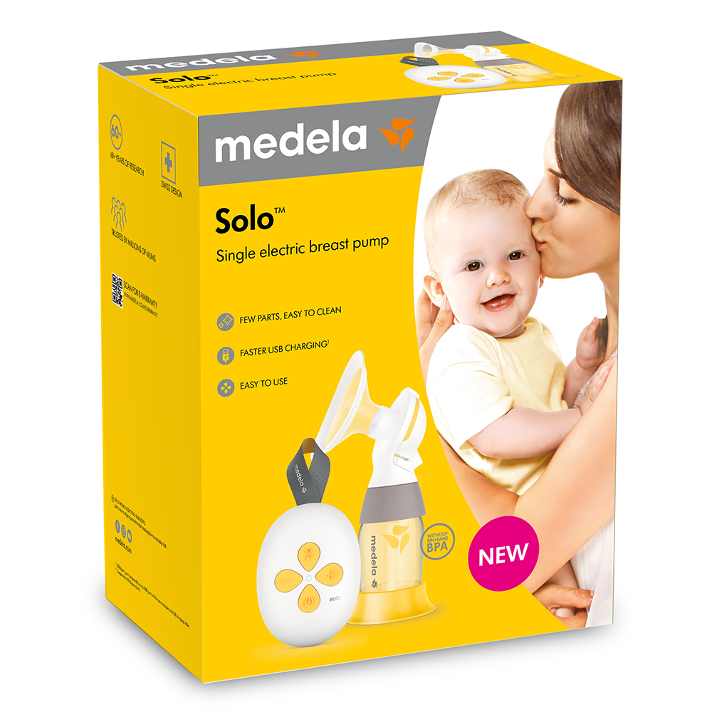 Retail packaging for the Medela Solo™ single electric breast pump.