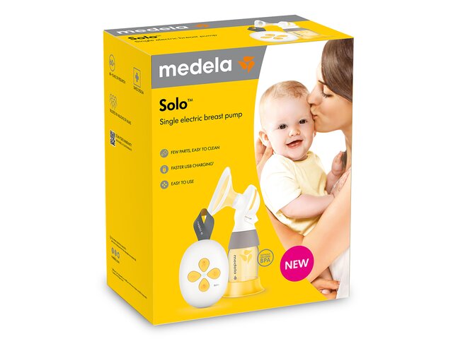 Retail packaging for the Medela Solo™ single electric breast pump.
