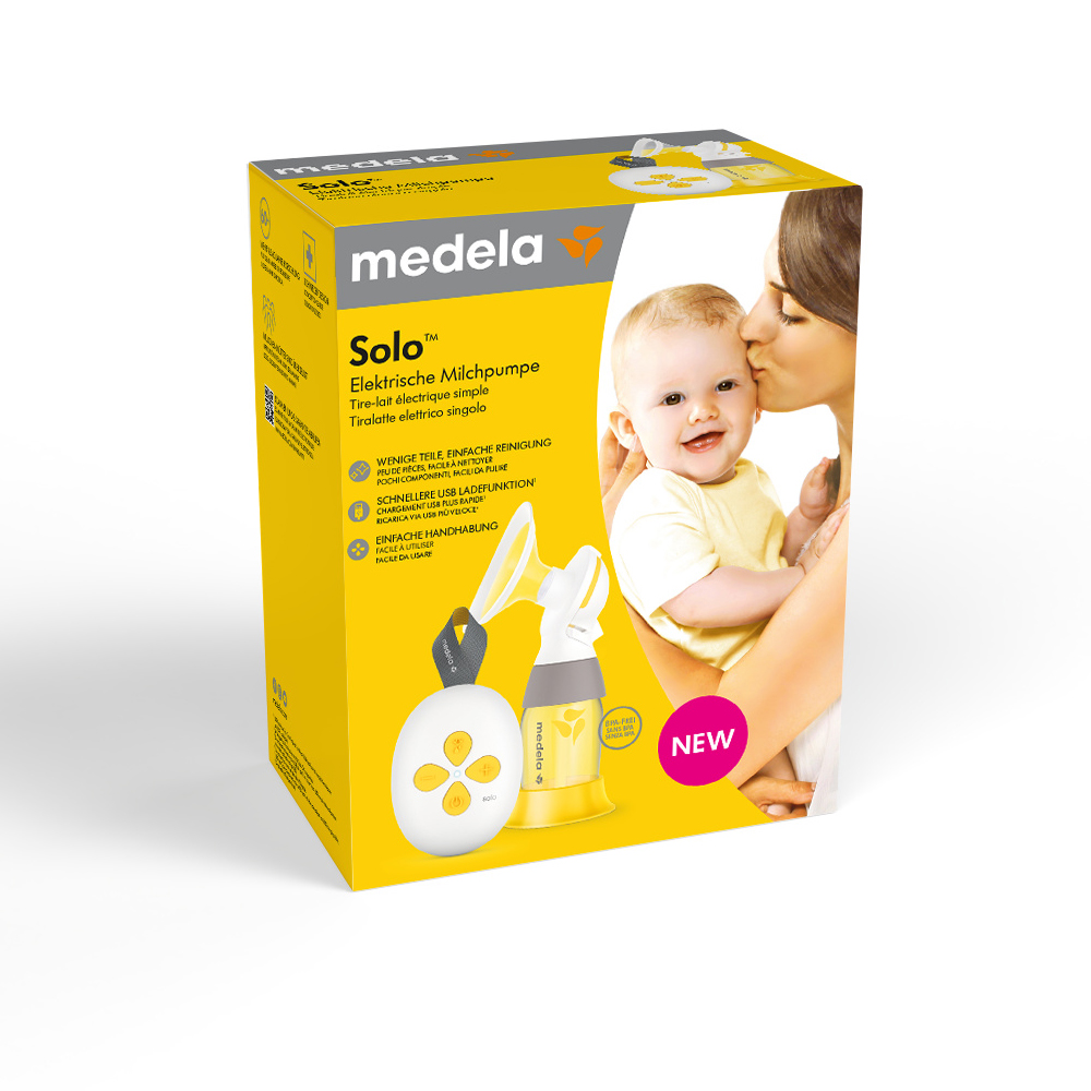 Einzelhandelsverpackung für die Solo™ Hands-free elektrische Einzelmilchpumpe.