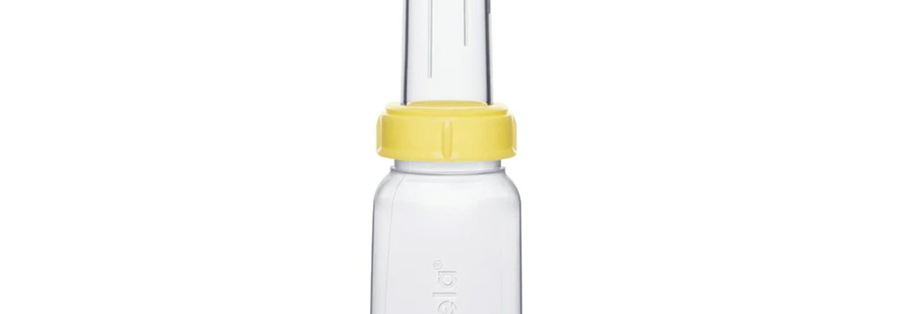 Una tetina reutilizable Medela SpecialNeeds™ Feeder acoplada a un biberón Medela de almacenamiento de leche materna.